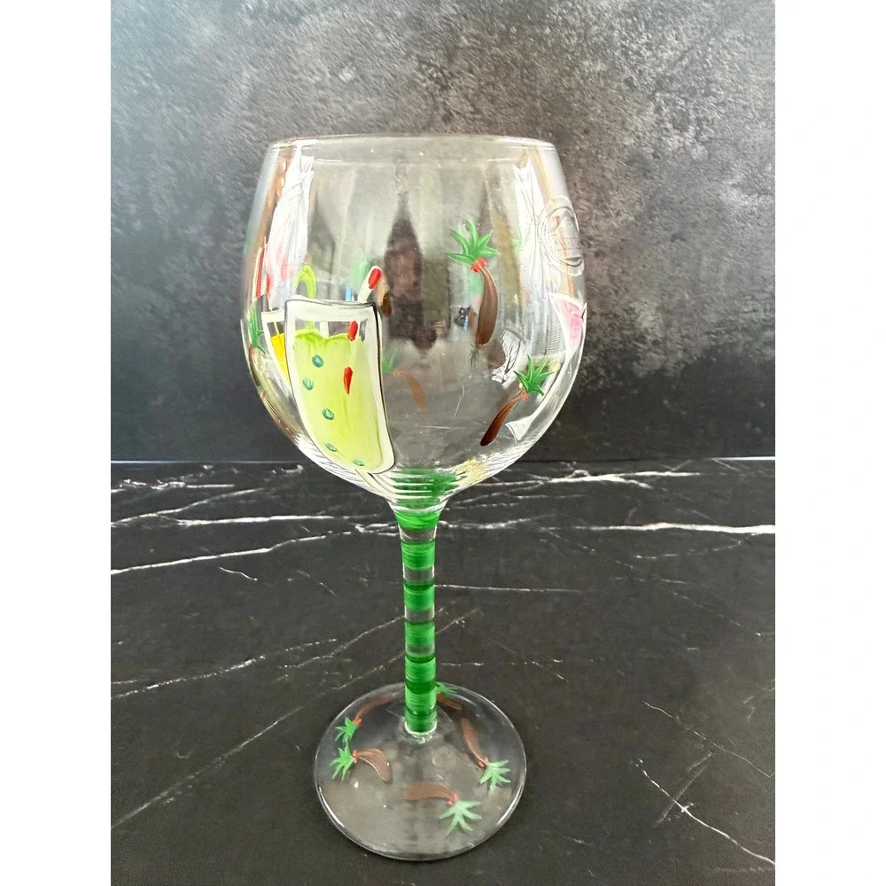 Home Essential and Beyond Hand Painted Tropical Drink 8.25in Wine Glass